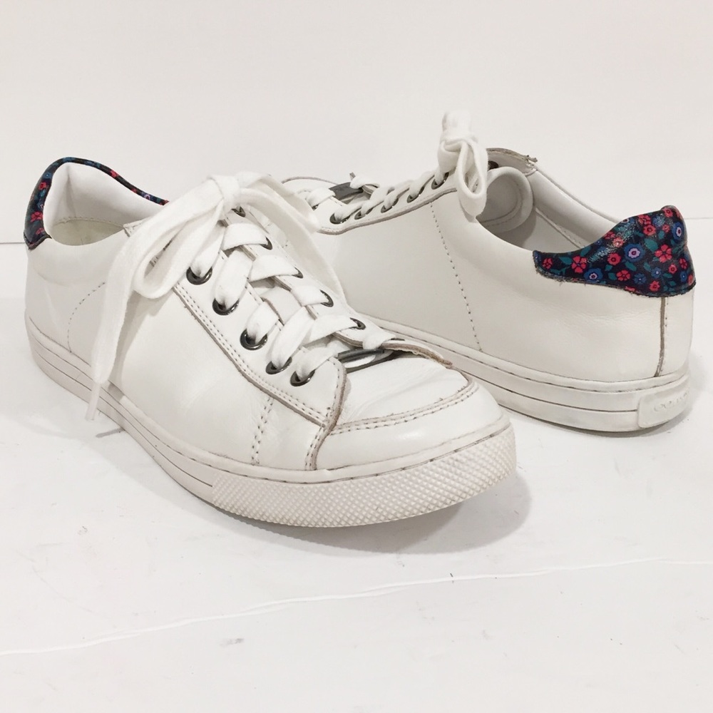 COACH Porter White Leather Sneakers Floral Heel 8